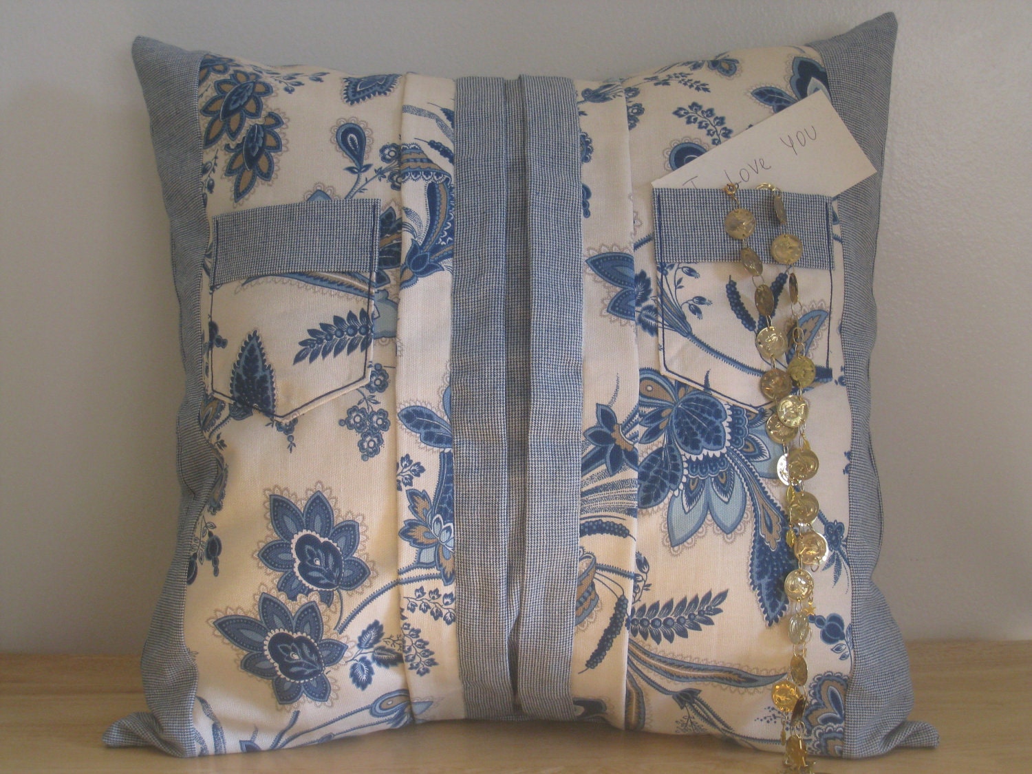 Modern Decorative Throw Pillow Cover 18"x18"  Pockets on Beautiful Blue Prints