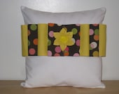 Whimsical Folds and Yellow Daffodil Throw Pillow Cover 16"x16" Yellow and Brown with Polka Dots, Folds on White Duck