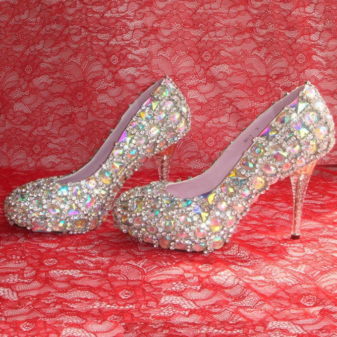Make to order hand sew crystal shoes wedding shoes rainbow color