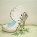 Make to order hand sew princess crystal shoes wedding shoes white feather