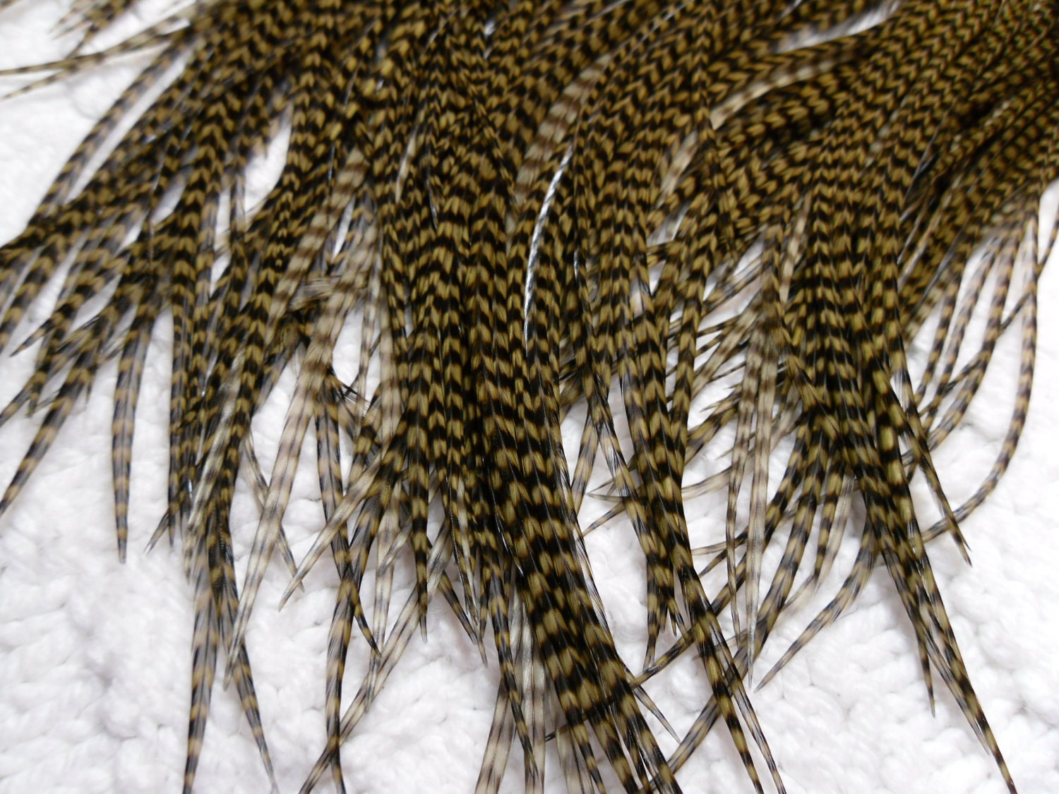 Long Hair Feathers for Feather Hair Extensions, Olive Grizzly Feathers, Qty 3