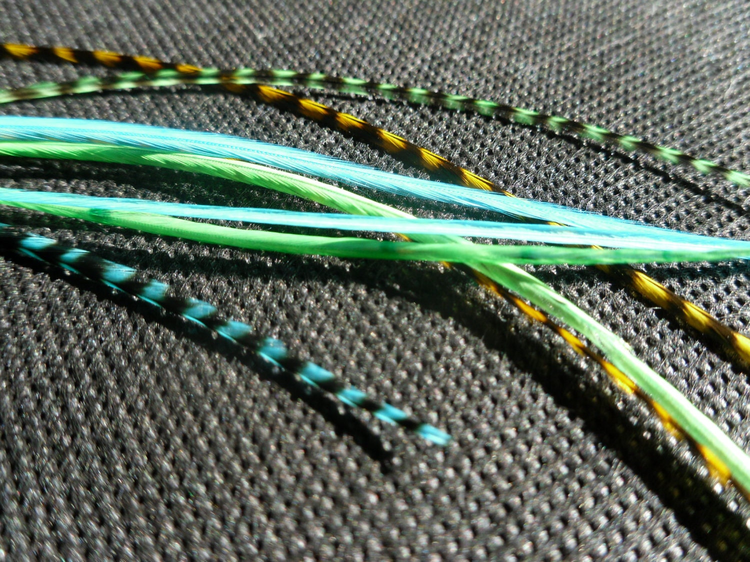 6 Hair Feathers Green Turquoise Golden Grizzly, Beads Kit
