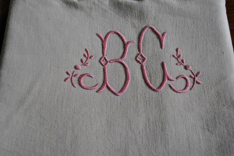 Antique French Linen metis sheet, monogramed BC, French dowery sheet, French home decor, bourdon point, Paris apartment, Cottage Chic