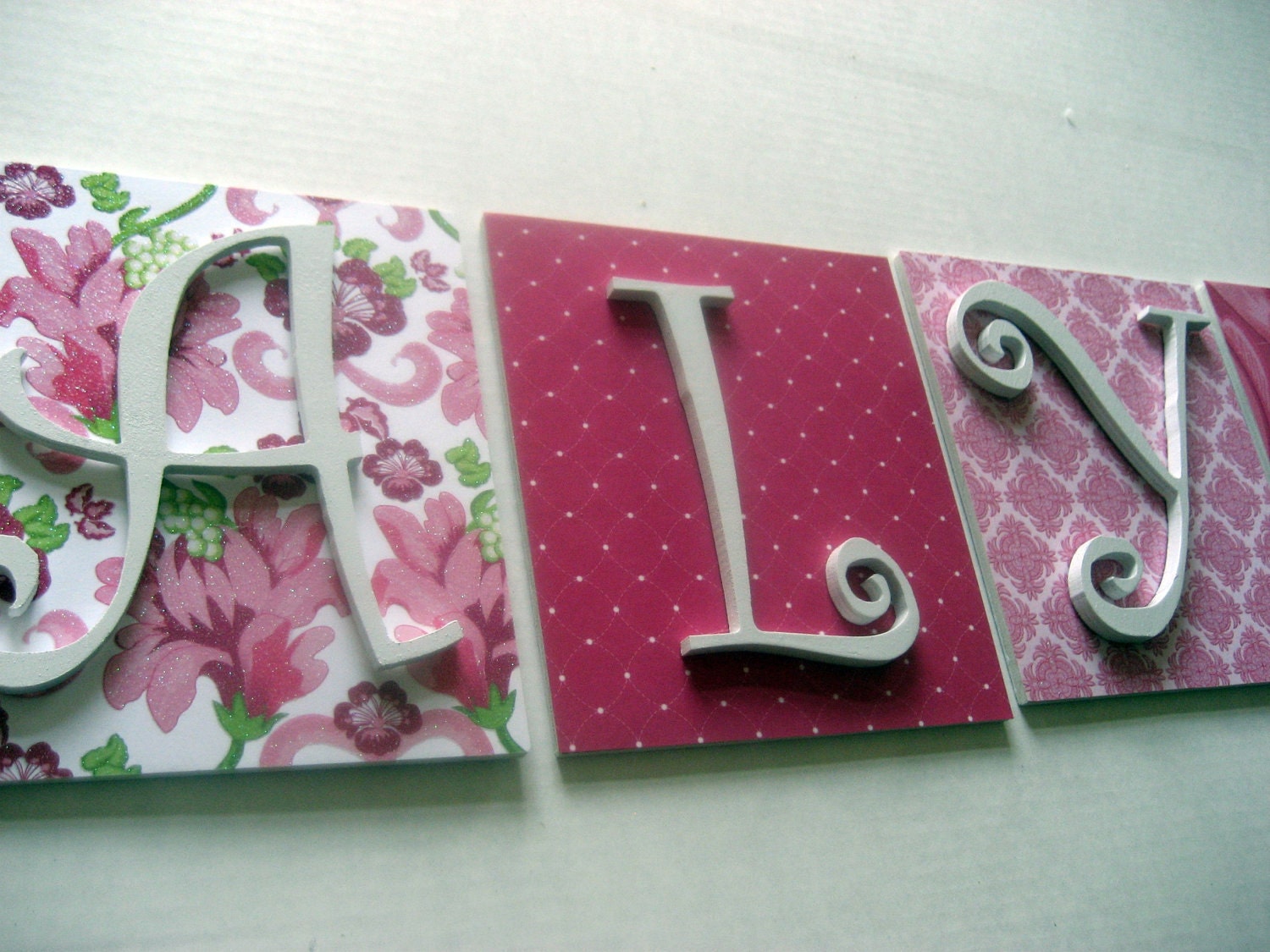 Pink Peony Collection Personalized WOODEN WALL LETTERS Nursery Childrens Room 7 1/2" tall