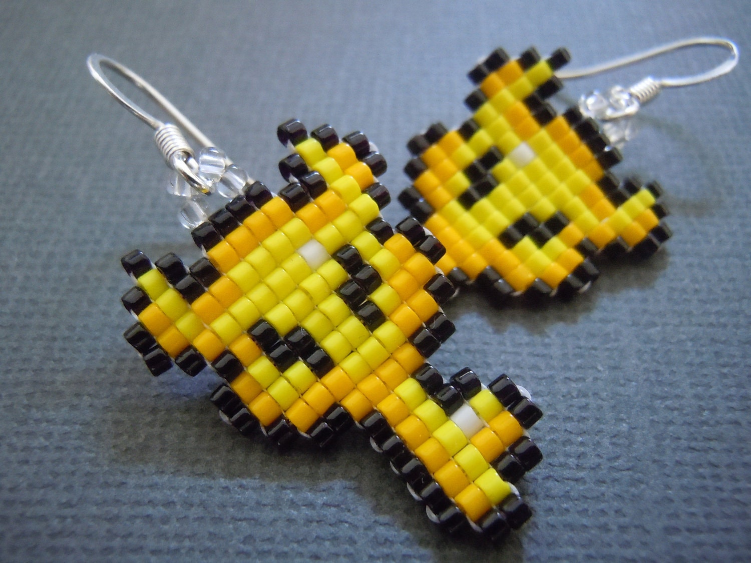 Hand Woven Seed Bead Boss Key Pixel Earrings