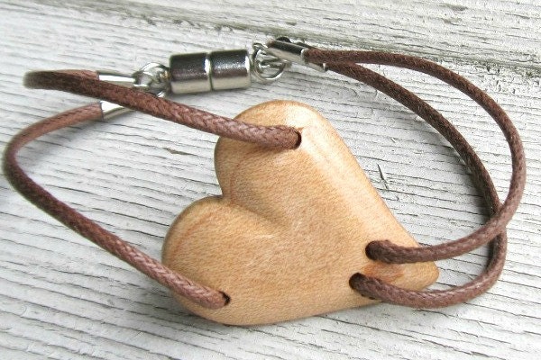Carved Wood Heart Bracelet - Maple Wood Jewelry