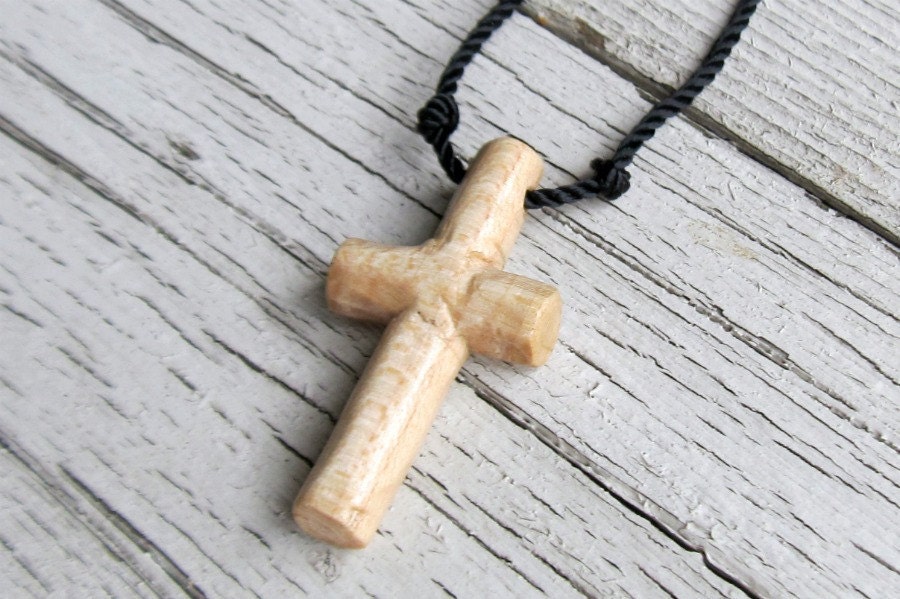 Hand Carved Cross - Maple Hardwood - Mens Jewelry