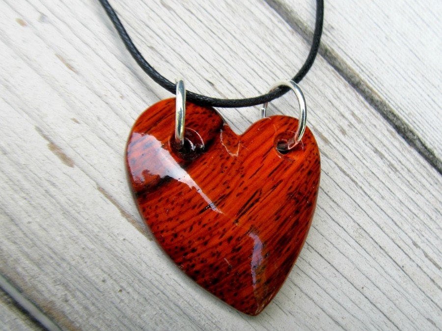 Wood Heart Necklace - Mexican Cocobolo - Womens Jewelry