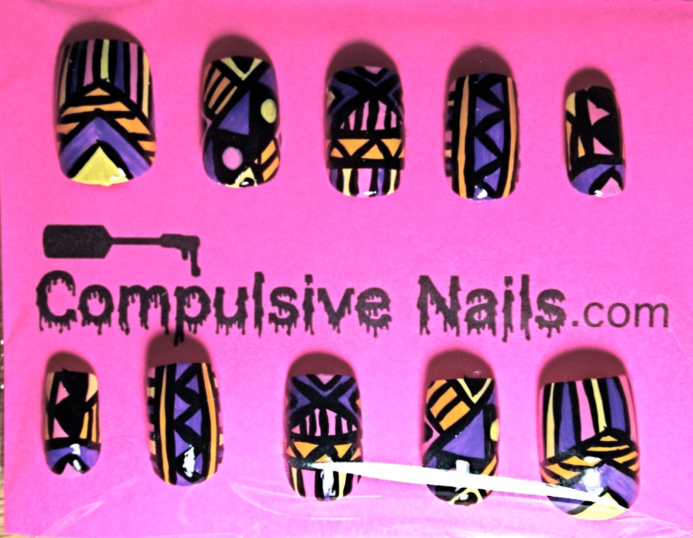 Vibrant Aztec/Tribal Fake Nails