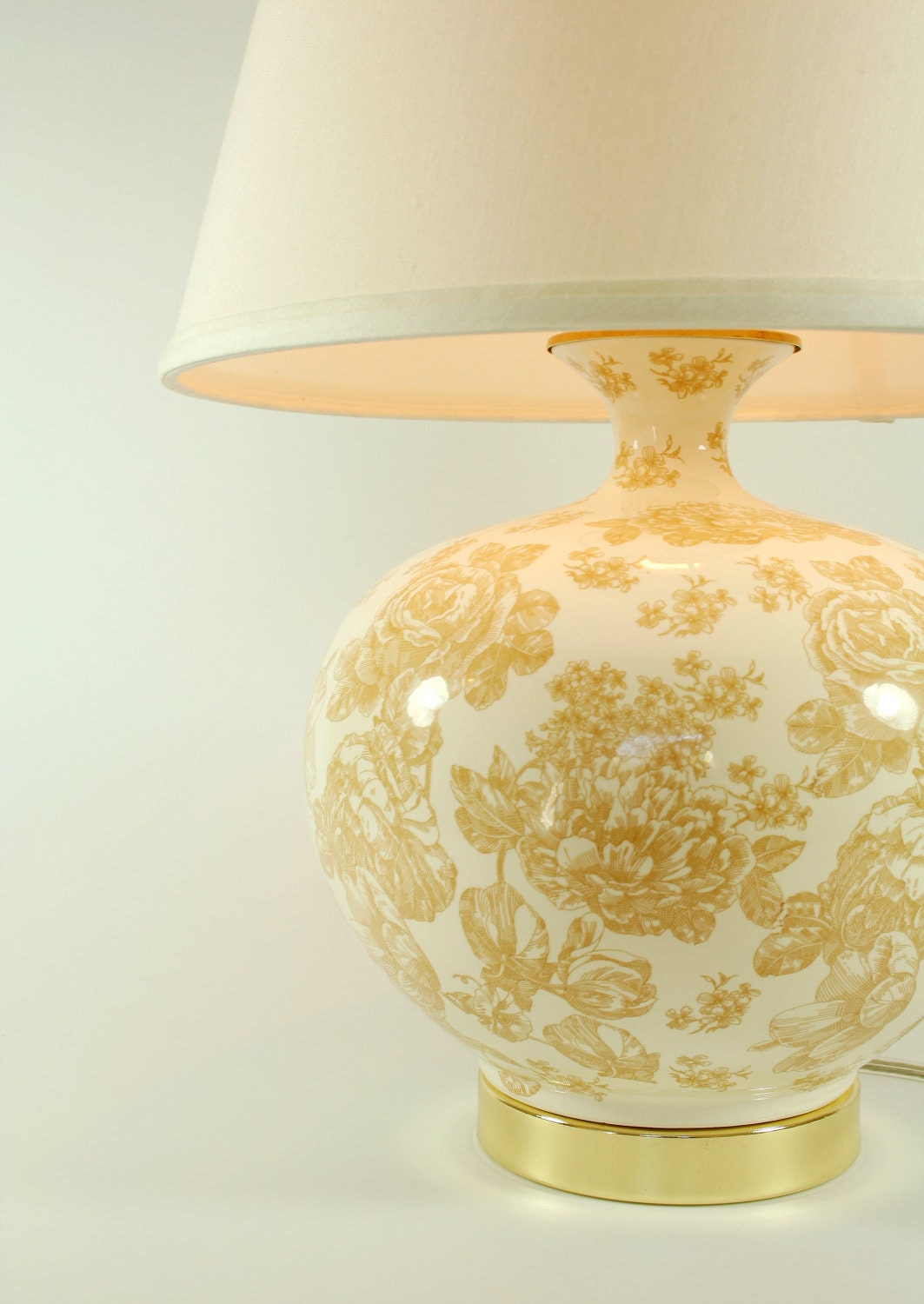 Cream Floral Toile Ceramic Lamp with Ivory Shade