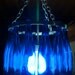 Wine Bottle Chandelier- Blue Moon-Stainless Steel with Cobalt Blue Bottles
