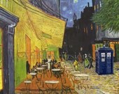 Doctor Who Canvas Print  Van Gogh Gallery Wrapped Dr who Van Gogh Cafe Terrace Tardis, dr who posters 16 x 20 painting geek gift idea