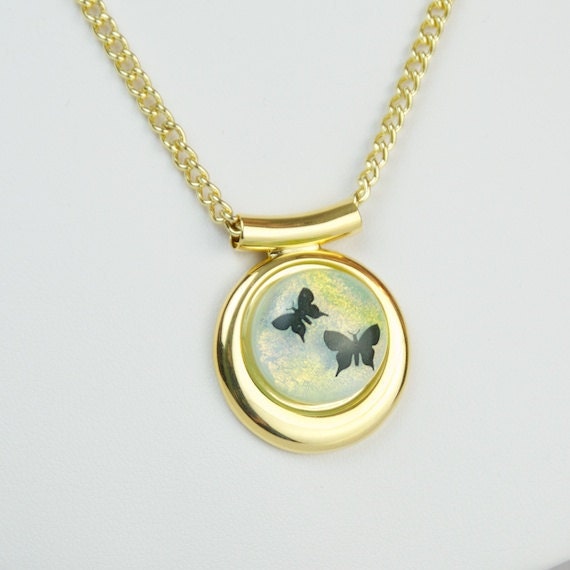 Butterfly jewelry gold Fused Glass Necklace Pendant gold Jewelry artisan dichroic Glass Butterflies silouette modern gold fused glass