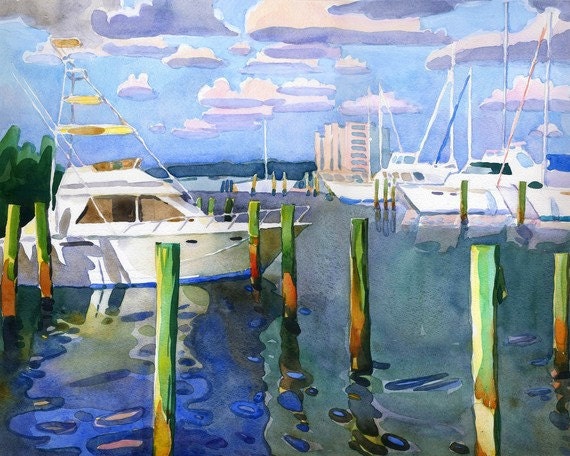 SEASTYLE Beach Decor Art Print WaterColor Painting Marine, Riviera beach, Florida