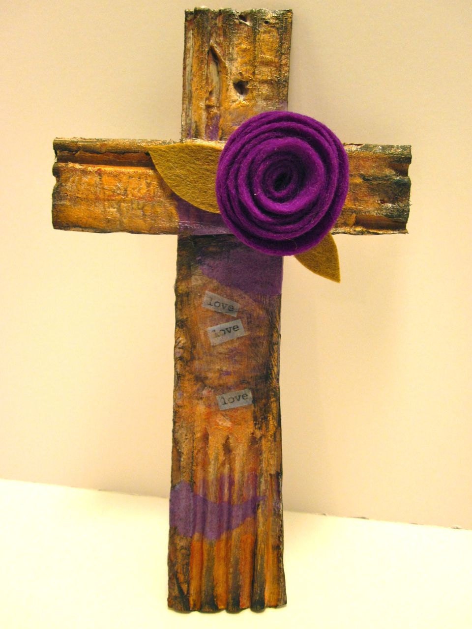 RESERVED for Allison Ridenour - Cardboard Cross With Felt Flower