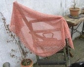 Hand knitted silk shawl with crochet shell edge