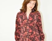 Vintage Floral Paisley Shirt  Fine Wale Corduroy Size M