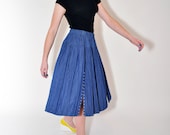 Blue Denim Skirt Studded Crinkle Pleated
