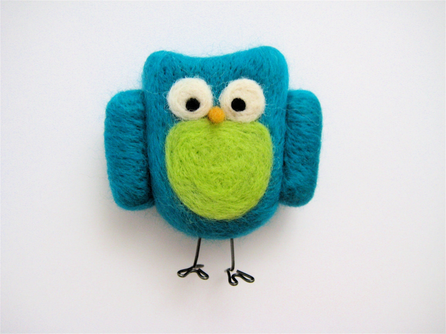 Owl Soft Sculpture -Teal and Green Owl - Needle Felted Animal Sculpture
