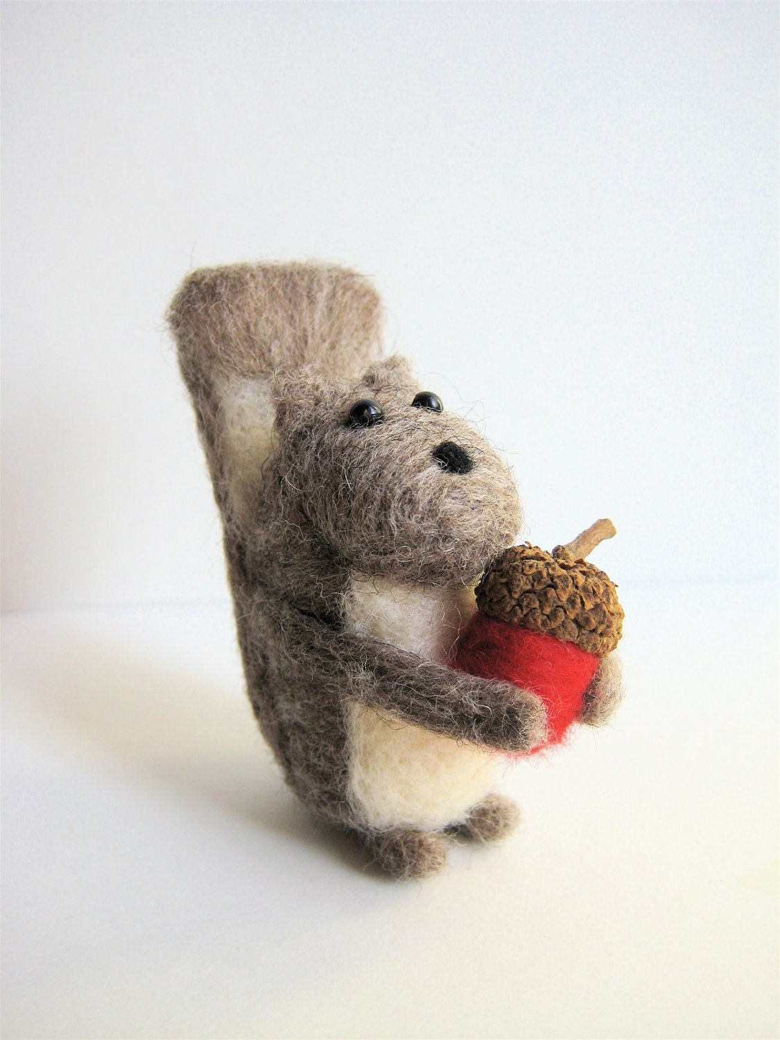 RESERVED for Jennifer Morely Felted Christmas Squirrel with Red Acorn - Needle Felted Animal - free shipping
