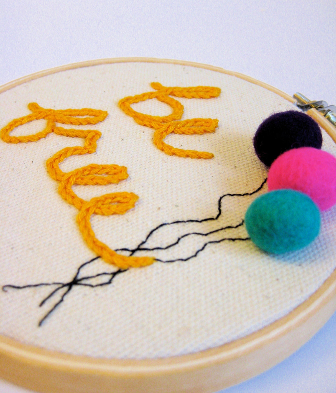 Hand Embroidery Hoop Art with Felt Balls - Be Free