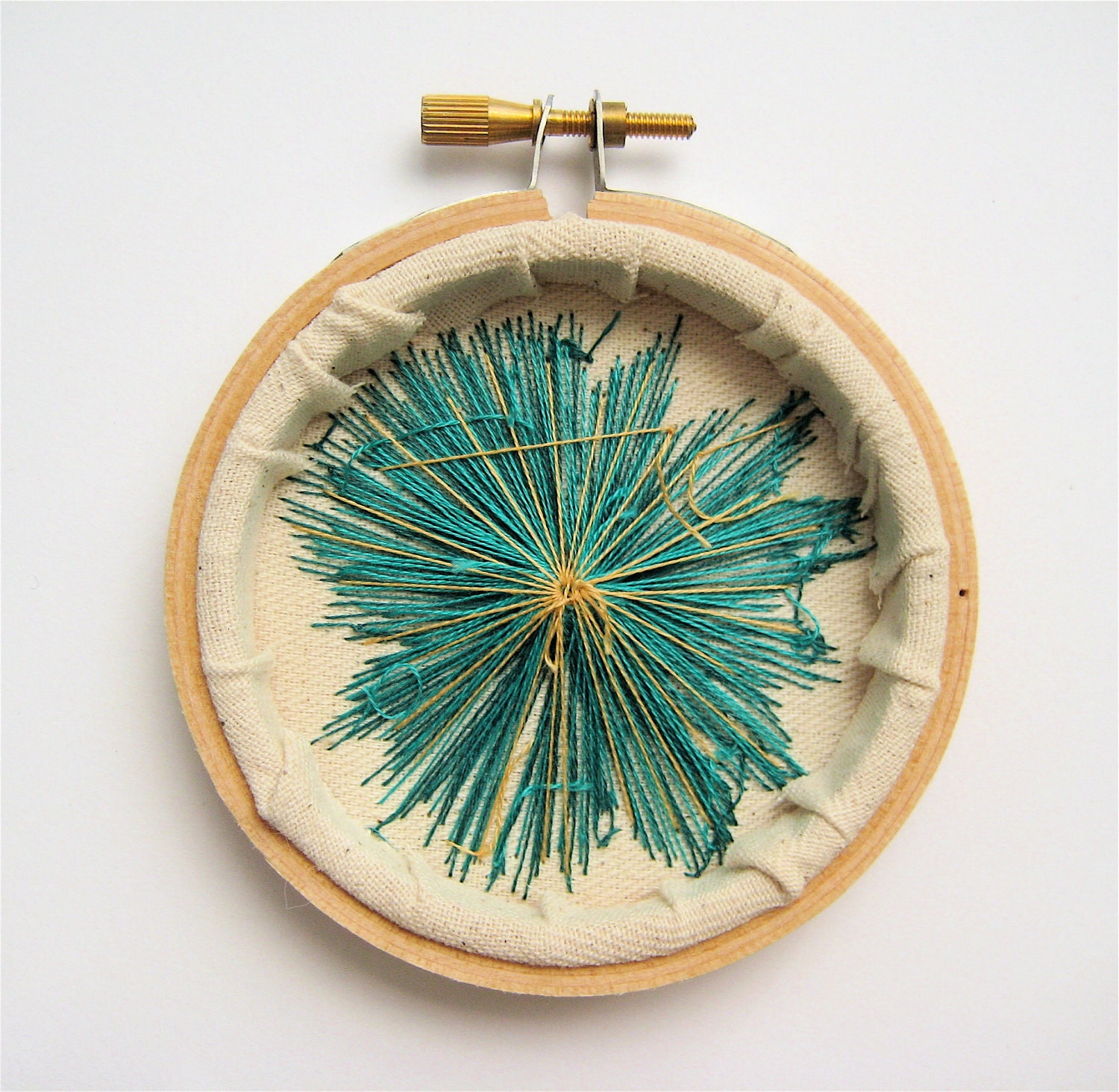 Teal, Blue and Gold Starburst Embroidery Hoop Art
