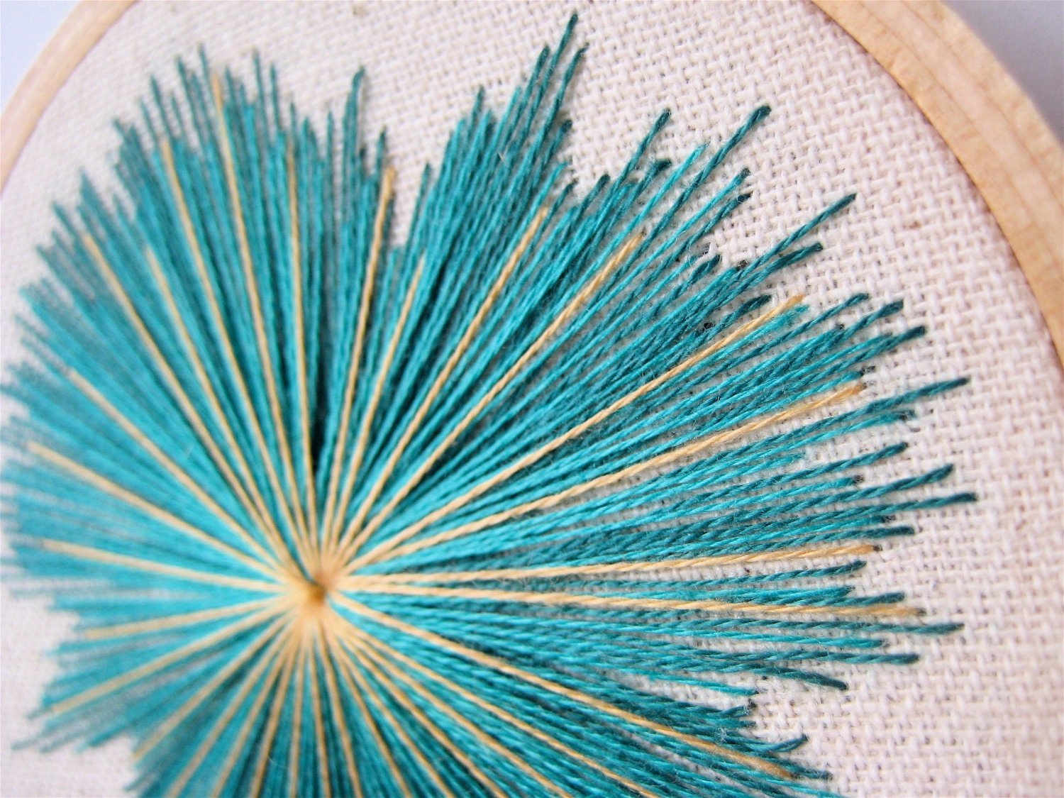 Teal, Blue and Gold Starburst Embroidery Hoop Art