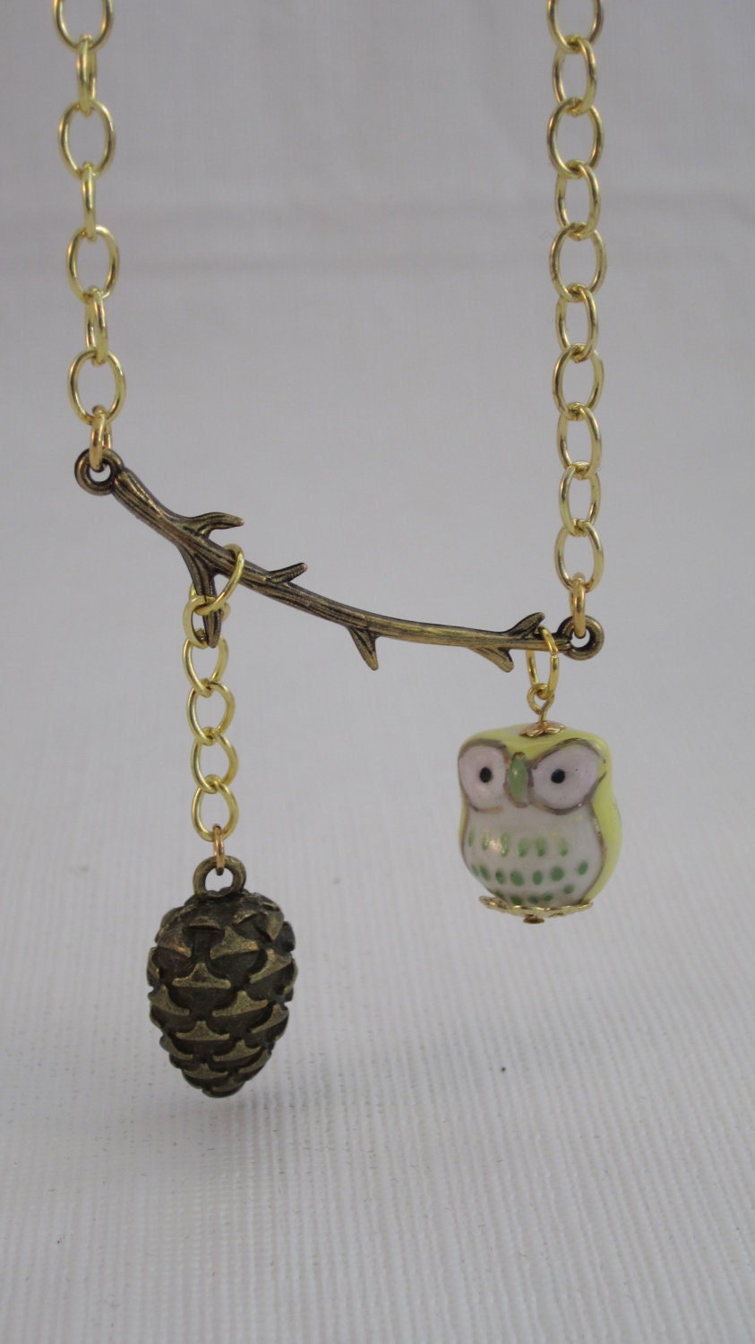 Owl & Pine Cone Necklace