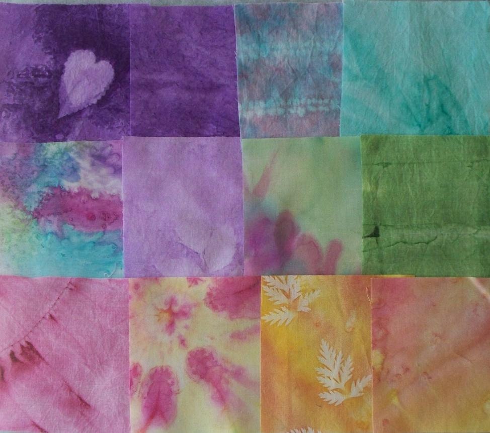 Hand dyed fabric squares Pre-cut 4 1/2" x 4 1/2" - 12 pieces - Set 1
