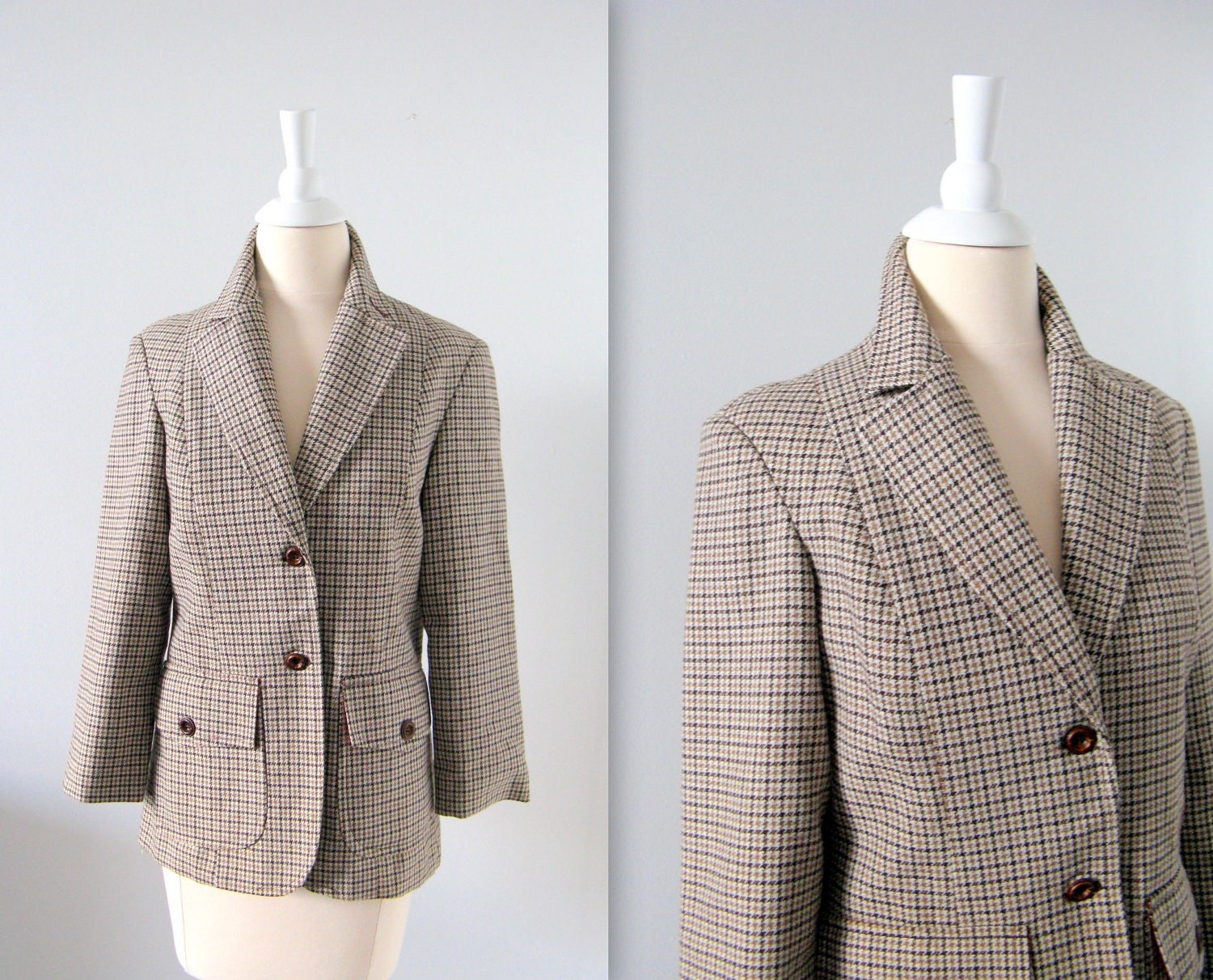 Vintage Tweed Blazer - 1970s Equestrian - Fitted Wool - Medium