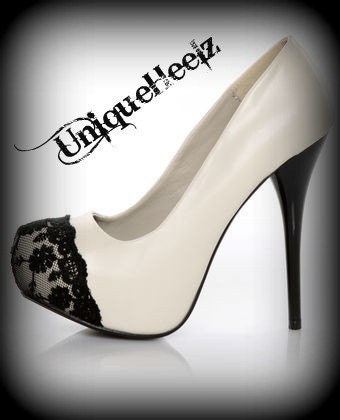 Swarovski Crystal - Black & Ivory Lace Platforms - Size 8 - FREE SHIPPING