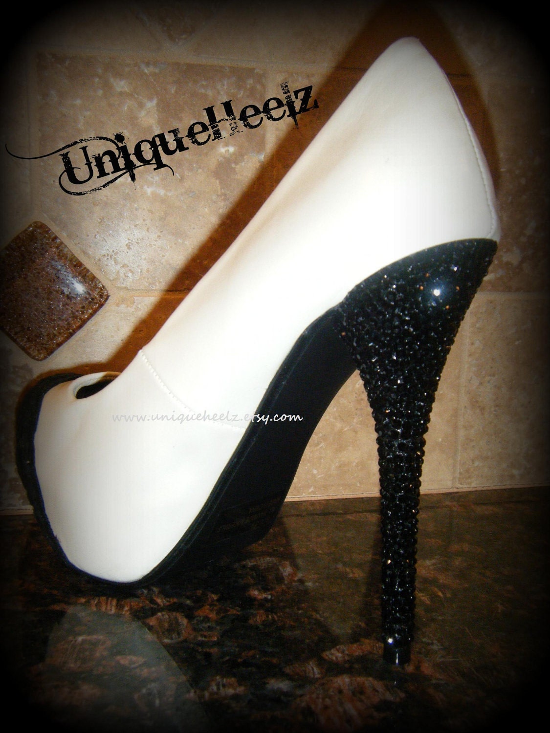 Swarovski Crystal - Black & Ivory Lace Platforms - Size 6.5 - FREE SHIPPING