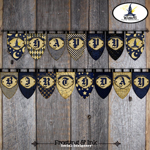 Wizard Party - Bunting Banner - Birthday Banner - Customized Printable - A La Carte (Harry Potter Inspired)