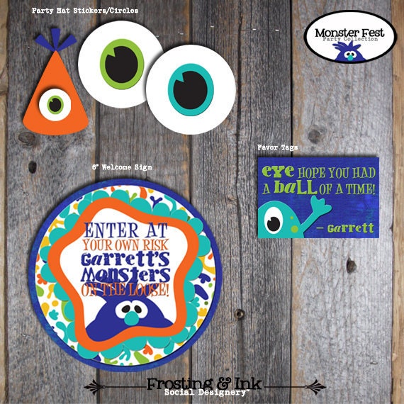 Monster Birthday Party - Complete Collection - Toppers, Bunting Banner, Party Signs, Favor Tags, Wrappers & More - Customized Printable