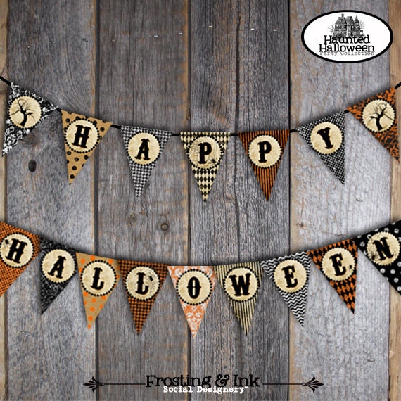 Halloween Party - Complete Collection - Toppers, Bunting Banner, Party Signs, Favor Tags, Bottle Labels, Wraps & More - Customized Printable
