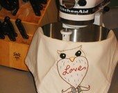 Love Owl Hand Embroidered Tea Towel