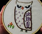 Scowly Owl Hand Embroidered Wall Hanging