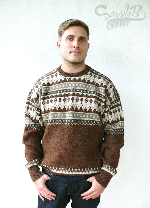 Vintage Men's knitted retro patterned sweater, Large - Browns and creams . . . . . . . . . . "Like" our fb page for 10% discount