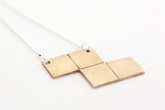Bronze tetris Z block necklace