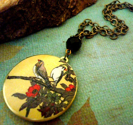 Art Locket Necklace-Autumn Song Birds-h152