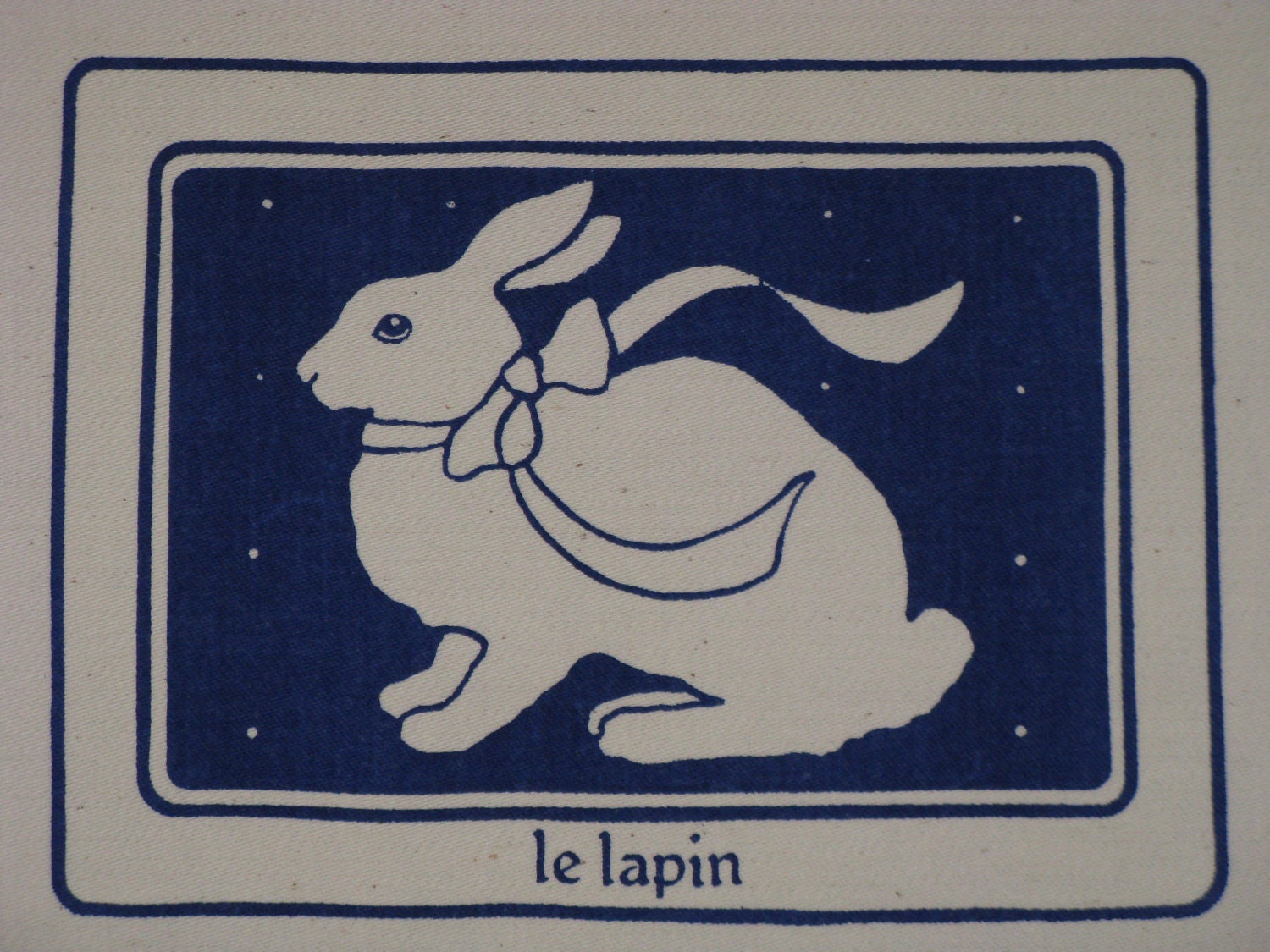 Fabric Cotton Craft Panel Screen Print le lapin Bunny Rabbit Blue 9" x 12" Printed Canvas Fabric