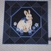 Vintage Fabric Cotton Craft Panel Screen Print Bunny Rabbit Blue 1/2 Yard Printed Fabric Patchwork Pillow or Quilt Block
