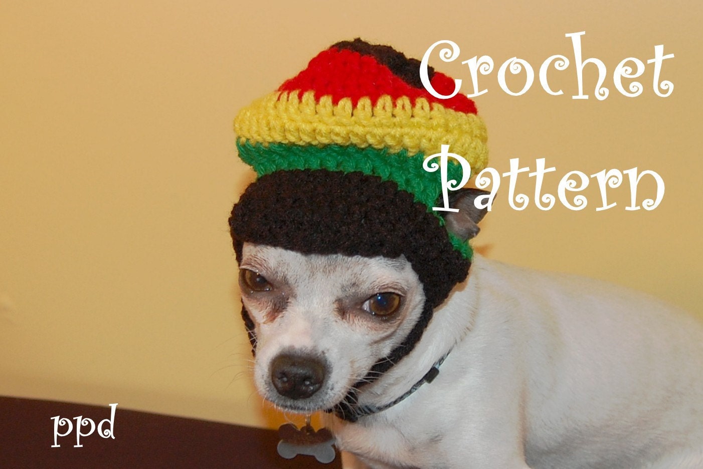 Instant Download Crochet Pattern- Jamaican Dog hat - Small Dog Beanie