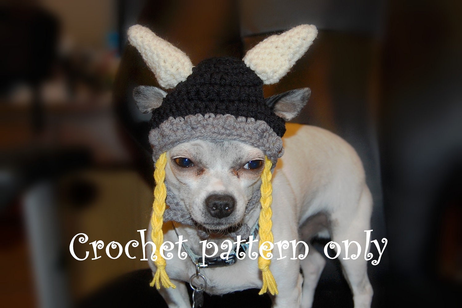 Instant Download Crochet Pattern - Viking Dog  Hat - Small Dog Beanie