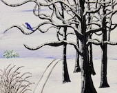 Snow White, Wall Art, Original Painting, Fantasy Art, Fairy Door, Winter Wonderland, Whimsical Winter Painting, Black and White