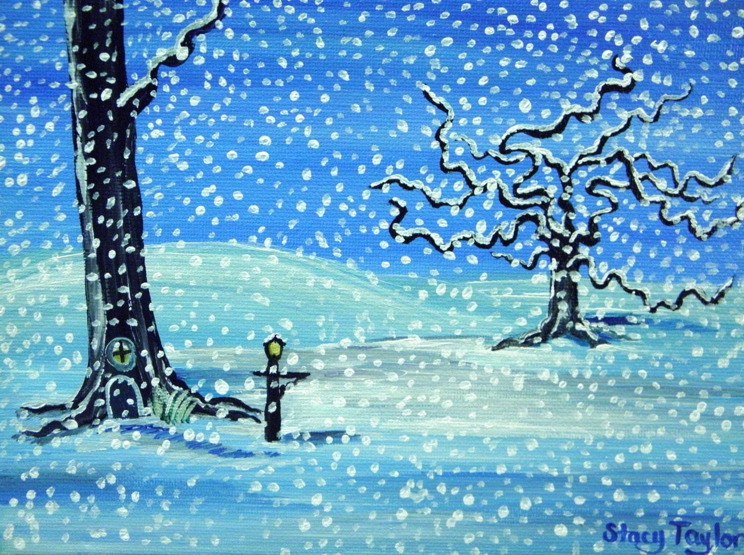 White Snowstorm, Original Art, Fairy Door, Winter Wonderland, Fantasy, Fairy Art, Whimsical Fairy Art
