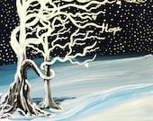 Frozen Tree, Original Painting, Surreal, Fantasy Art, Hope, Winter, Winter Wonderland, Black and White