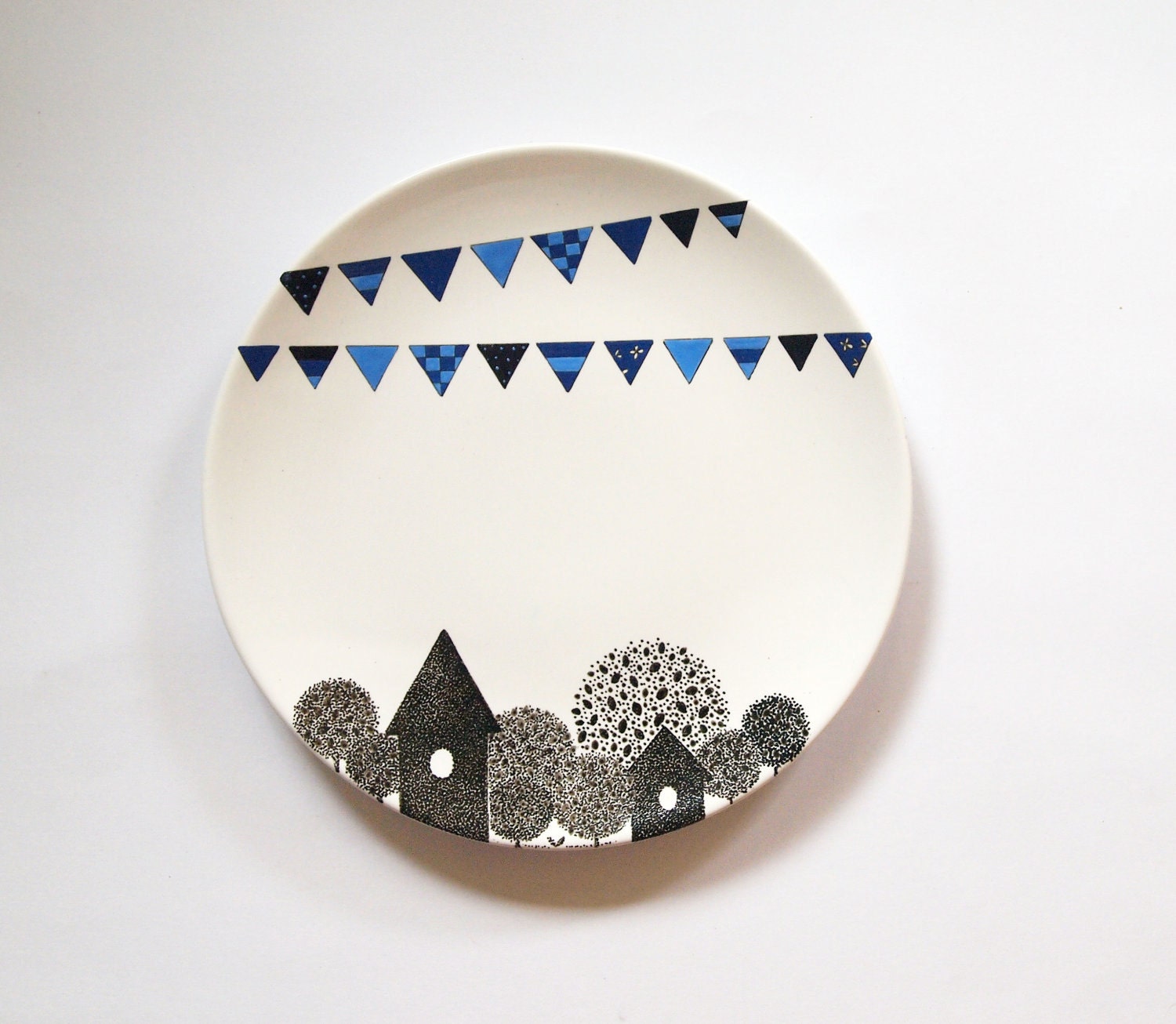 Blue village wall plate - Small Size