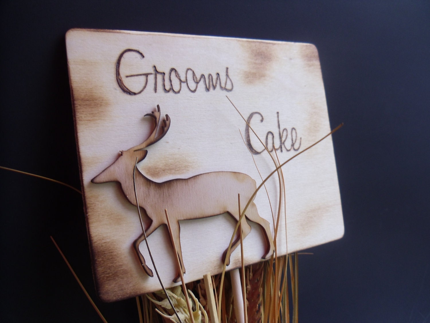 Rustic Wedding Grooms Cake Topper or Sign for Woodland Weddings or Hunters