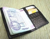 Snakeskin  Passport Cover - Passport Holder -  Black Leather Passport Case
